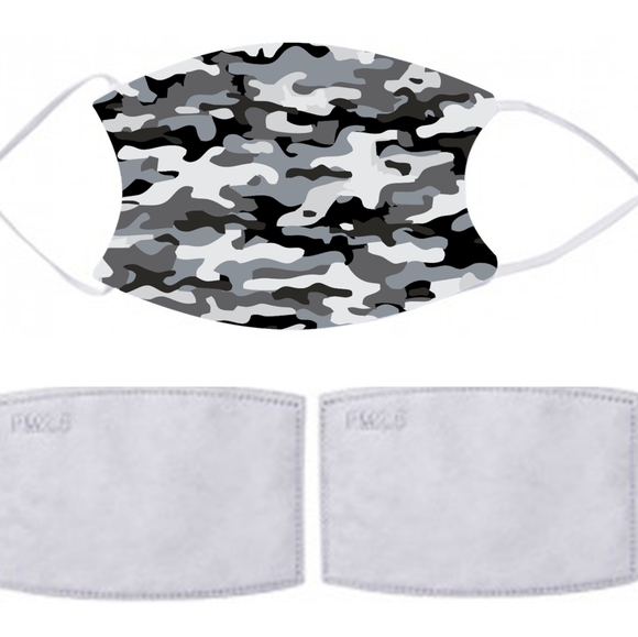 Gray Camo Adult Filter Pocket Facemask - Picture 2 of 7
